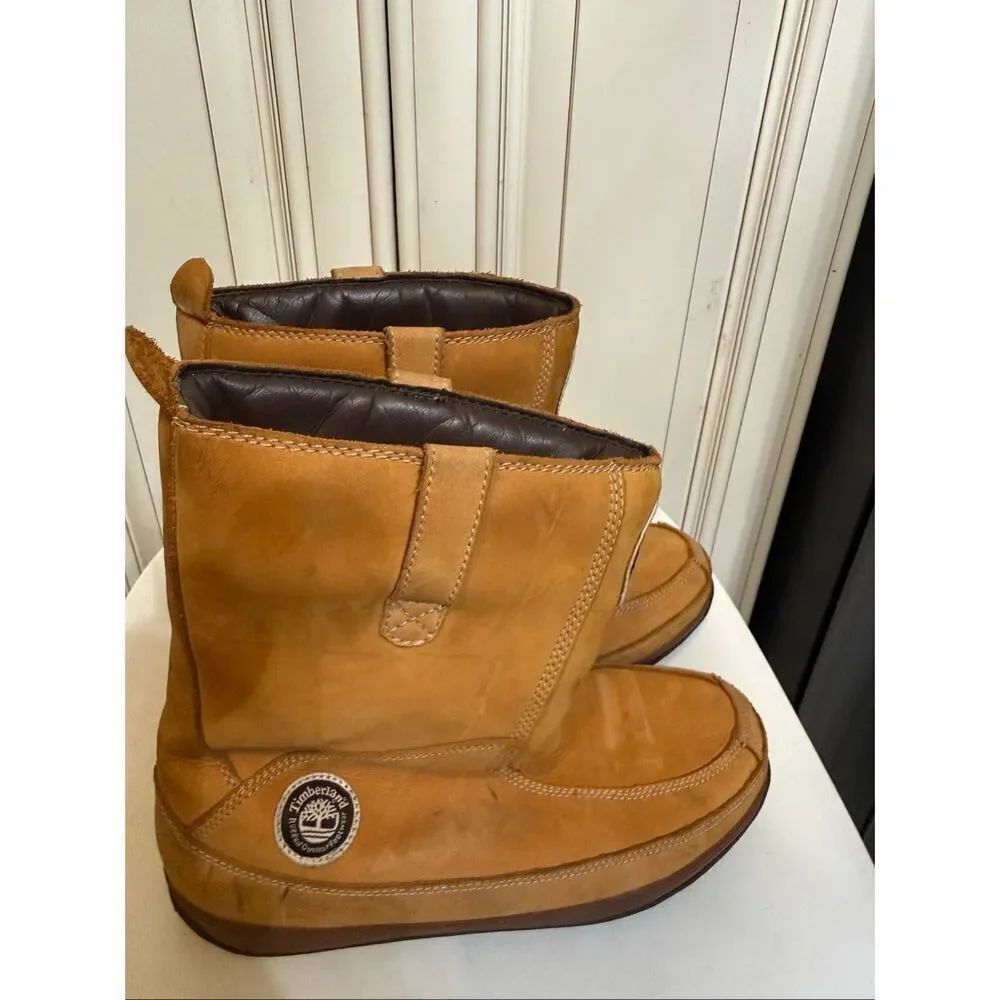 Timberland Women's Mukluk Thermolite Leather Pull On Waterproof Snow Boots Tan 8 - Picture 3 of 14